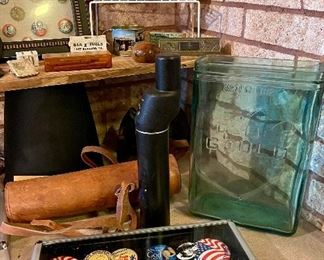 Antique Gould Green Glass Water Battery, Vintage Argus Spotting Scope with Leather Carrier