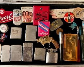 Vintage Zippo Lighters, Advertising Tape Measures, Vintage Klobase Kolache Wooden Nickels