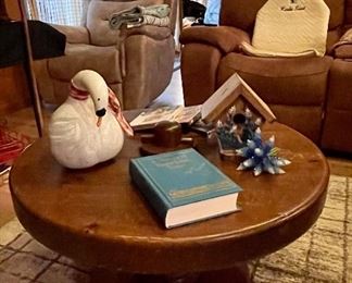 Vintage Handcrafted Solid Wood Swiveling Coffee Table, History of Eagle Lake Tx Book, Gourd Goose, Bluebonnet Decor