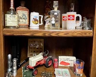 Vintage Old Turkey, Beam, & Weller Liquor Bottles, Old Milwaukee Beer Mugs