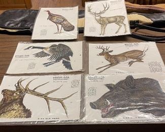 Vintage Brush-Cal Decoratives Decals-Turkey, Mule Deer, Elk Head, Wild Boar, Canadian Goose, Whitetail Deer