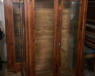 Vintage Hand Crafted Cedar and Glass Curio/Display Cabinets