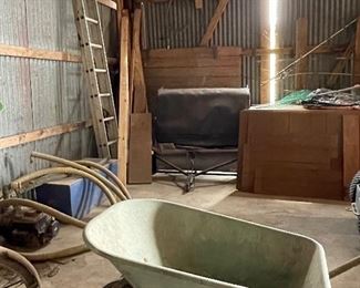 Wheelbarrow, Ladders, Gate, Lumber