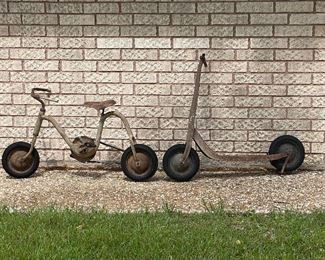 Antique Scooter and Bicycle
