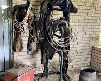 Old Saddles, Roping Ropes, Vintage Coke Cooler, Vintage Nail Keg