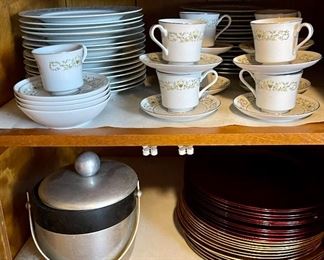 Vintage Sterling Florentine Japan China Set, Ice Bucket, Chargers