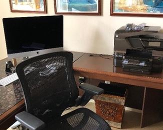 2012 Apple Computer, office chair, printer. Bruce McCombs Cleveland banks watercolors