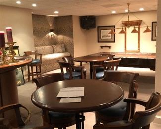 Cellura custom made bar stools and tables 10 chairs and 2 tables. Chairs will be sold in two sets of four, and one set of two and the tables separately