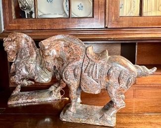 Pair of early 20th century Tang Dynasty-style carved horses 