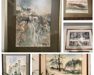 A collection of five original signed and professionally framed vintage watercolors by the late  Mun Quan, internationally recognized artist and professor in Jacksonville University's Fine Arts Department 