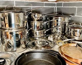 Cuisinart stainless steel cookware set, Cuisinart, stainless steel 12 quart steamer/pasta set, copper cookware, Lodge cast iron skillet set 