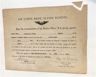WWII Air Force Air Cadet Flying Certificate 