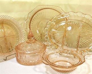 5 Pink Glass Serving Pieces