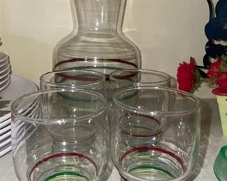 Libbey Striped Juice Carafe w/4 Glasses!
