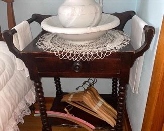 Vintage Wood Washstand/Dry Sink, Hangers, 
