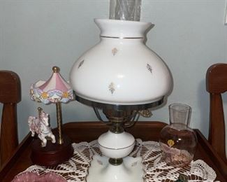 Vintage Milk Glass Hurricane Lamp!