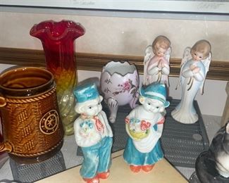 Dutch Boy & Girl S&P Shaker, Amberina Vase, Napcoware Egg, Inarco Praying Angel Figurine Bisque Porcelain, Lefton Brown  Nautical Mug!

