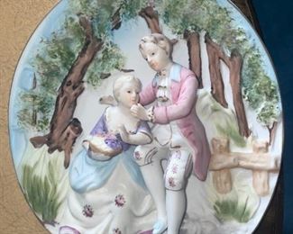 9” Oval UCAGCO Ceramic Wall Plaque Colonial Scene!
