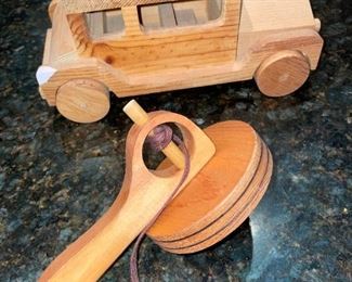 Hand Made Wood Car & Spinning Top!