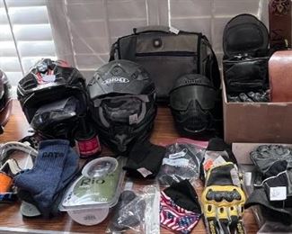 Helmets, goggles, gloves....assorted riding gear