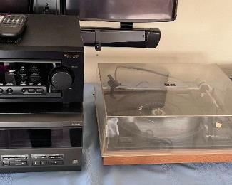 Optimus Receiver; cassette deck, Technics compact disc player, BIC turntable