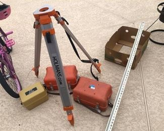 Holman surveyor's tripod with Lietz Sokkisha transits (2) and Topcon Laser Level