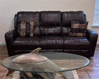 Leather couch with 2 electric recliners 