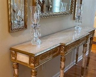Vintage Long and narrow gold gilt painted Louis XVI style console table
