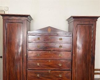 Lovely 19 th century Couples Wardrobe with Center Drawers with Keys