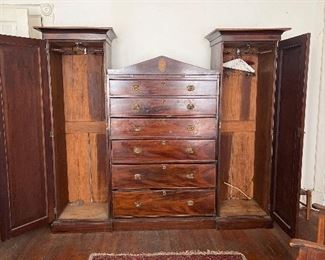 Lovely 19 th Century Couples Wardrobe with center drawers key lock