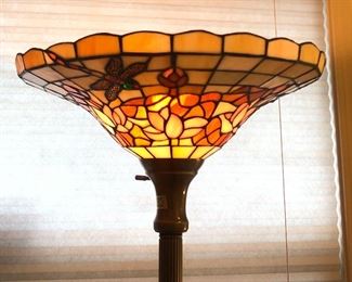 Newer torchiere (floor) lamp with stained glass shade - more dragonflies