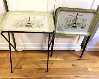 Pair of vintage Paris Eiffel Tower TV trays (each 12.5” x 17.5" & 24” tall when on legs)