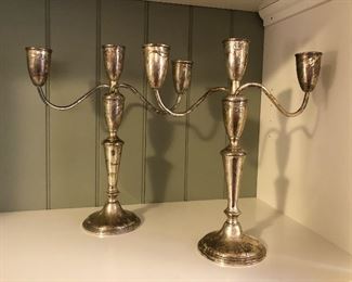 Pair of sterling 3- light candelabras (each 12” tall)