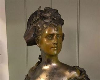 Art Nouveau cast metal bust of woman (11” tall)