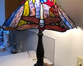 Dragonfly stained glass table lamp (25” tall)