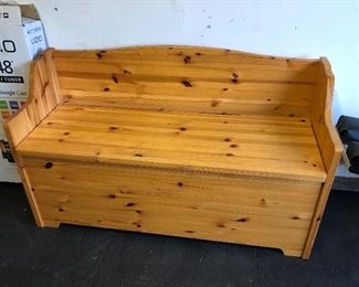 Pine bench with storage inside - perfect for entry or mud room (44”L, 17”D, 25” high at back)