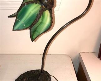 Lamp with green slag glass shade (18” tall) 