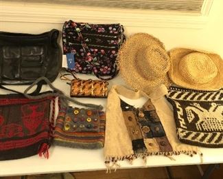 Purses & hats - including new-with-tags Vera Bradley “Triple Zip Hipster” purse (black floral) 