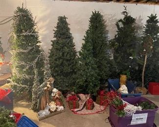 Huge assortment of Christmas trees and ornaments 