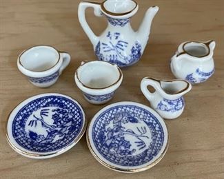 mini blue white tea set
