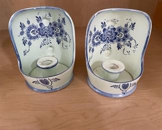 pair blue white hanging candle holders