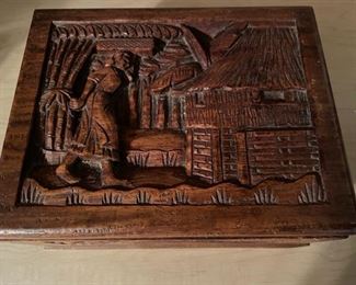 larger african carved box top
