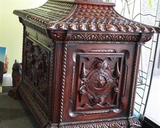 Mahogany Lions Chest with Skeleton Key and Secret Compartment. Very Ornate!