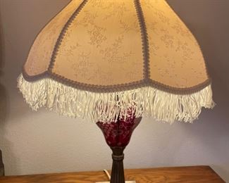 Cranberry lamps, pair with marble base. $150.00