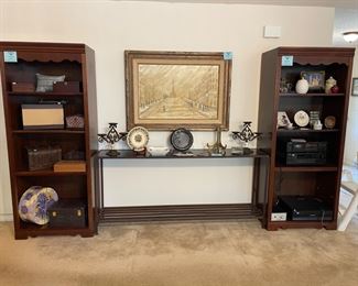 Book shelves, Artisan table, artwork and Knick knavks