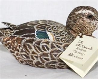 20 - Green Wing Teal Hen, miniature carved wood & painted signed McDowell's 1998 9 x 5 original price $300
