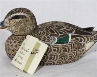 21 - Green Wing Teal Hen, miniature Carved & painted, signed McDowell's 1996 original price $300 9 x 5
