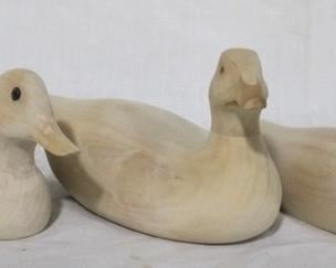 37 - Lot of 3 carved wood ducks - 8.5 x 4
