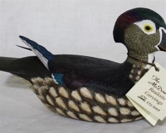 42 - Wood Duck Hen miniature, carved & painted Signed McDowell's 1998 9 x 5.5
