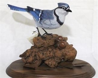 75 - Blue Jay painted wood bird McDowell's dated 1994 original price $1500 11 x 10
